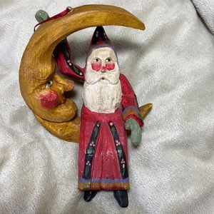 Vintage House of Hatten Santa Sitting in the Moon 1989 Christmas Ornament